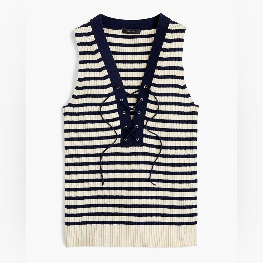 J. Crew Lace-Up Sweater Tank in Stripe Sz M